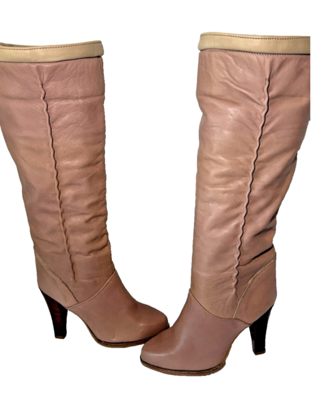 VGT USA 1980s Zodiac Knee High Boots Two Tone leather boots heels size 7 1/2 M